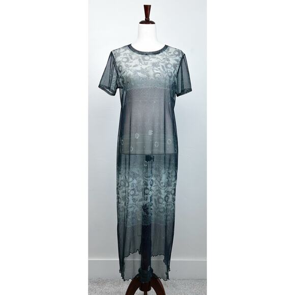 Vintage 90s Sheer Mesh Maxi Length Short Sleeve Dress - Picture 1 of 12